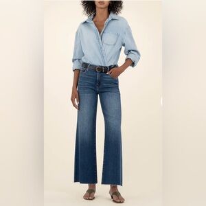 Kut from the Kloth Meg High Waist Wide Leg Jeans Raw Hem Size 12 Long Tall